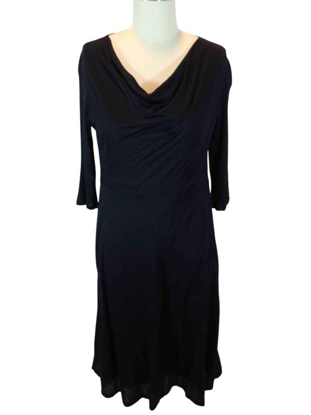 EILEEN FISHER Draped A Line Silk Blend 3/4 Sleeve Knit Dress Size S Minimalist
